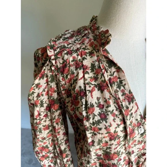 Free People Meant to Be Floral Print Blouse Top Long Sleeve Ruffle Boho Bohemian - Picture 2 of 9